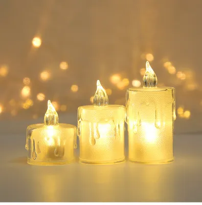 3Pcs/Set LED Electronic Flameless Candle Light Acrylic Crystal Lamp Luminous Light Christmas Festival Decoration Ambience Halloween Mini nightlight