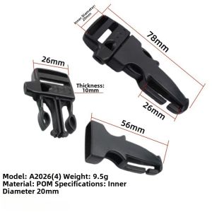 SJJL 4pcs 14mm/15mm/16mm/20mm Khóa cài bên hông Nhựa Đen Khóa dây dù 550 Chất lượng cao Khóa cài còi cứu hộ khẩn cấp dạng cong