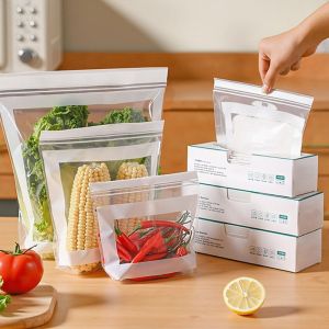2025 New Food Grade Fresh-Keeping Bags Food Storage Bags Double Seal Reusable Produce Bags Easy Open Clear Plastic Bag for Food Fruit Vegetables Refrigerator Storage Kitchen (Long（15PCS）)