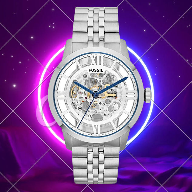 Real Photo)Original Fossil Mens Townsman Automatic Blue Needle