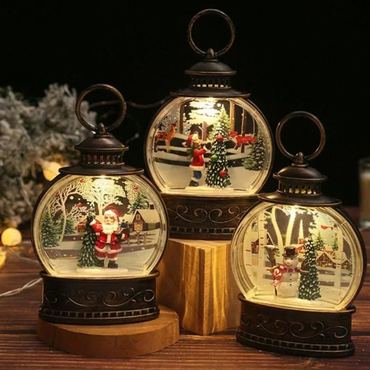 Lighted Christmas Snow Globe Lantern Battery Operated LED Night Light ...