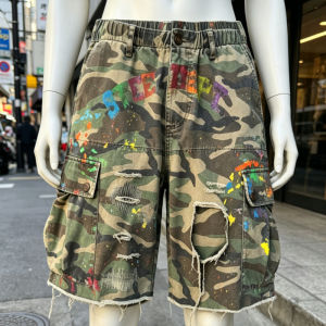 Y2K Graffiti Quần soóc chở hàng Cổ điển Camo Sơn Họa tiết Quần soóc chở hàng Mùa hè Mỹ Thời trang dạo phố giản dị Nam nữ Quần soóc rộng thùng thình 2026