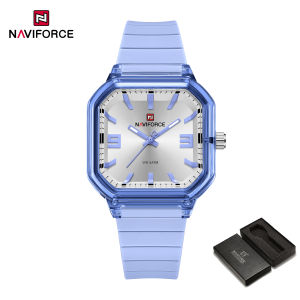 NAVIFORCE Original Womens Square Watch Quartz Movement Luminous Pointer Simple Lightweight Silicone Strap 5ATM Waterproof Womens Lady Casual Fashion Watch NF6108
