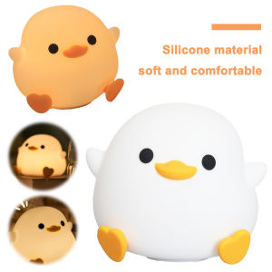 Vodool Silicone Duck Pat Night Light Atmosphere Light Eye Caring Cartoon Sleeping Light 7 Light Colors Cute Nursery Nightlight USB Rechargeable for Kids Room