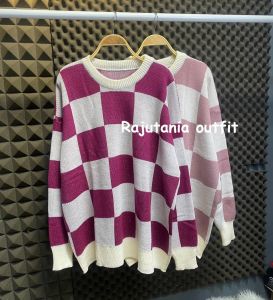 SWEATER OVERSIZE WANITA MOTIF KOTAK / ATASAN RAJUT JUMBO WANITA KOREA