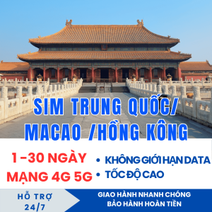 Sim/Esim Du Lịch Trung Quốc  / Hồng Không / Macao 1GB - 3GB/ngày + Không Giới Hạn Tốc Độ Thường  Sóng ChinaMobile 4G/5G Khỏe Như Viettel - Sim Đi Du Lịch  Công Tác 1-30 Ngày  Giá Cực Tốt . FREESHIP - CHƯA KÍCH HOẠT .