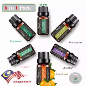 EDEMS 6PCS/BOX 10ml Pure Essential Oils Eucalyptus Lavender Sweet Orange Peppermint Tea Tree Humidifier essential oil