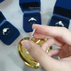 คลินิกเพชร แถว 2 มิล เพชรครึ่งวง 33 ตังค์ ฝังไข่ปลา ชุบทองคำขาว 18K By Gray & Gold Jewelry [RG369]
