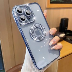 Case for iphone 15 14 13 12 11 pro max plus aesthetic transparent Casing iphone 11 12 13 14 15 promax Premium Shockproof plating Diamond back cover