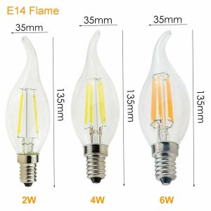 10Pcs E14 LED Candle Light Bulbs Dimmable Edison Filament Flame Chandelier Lamp 2W 4W 6W 220V Warm White Cool White Retro Decorative Bulb Lamps