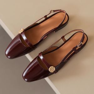 2024 Summer Red Retro Sandals Womens Low Heels Round Toe Sandals