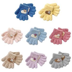 1 Pair Kids Winter Mittens Ages 1-3 Year Soft Polyester Fiber Mitts Cartoon Baby Split Mittens for Warmth and Comfort