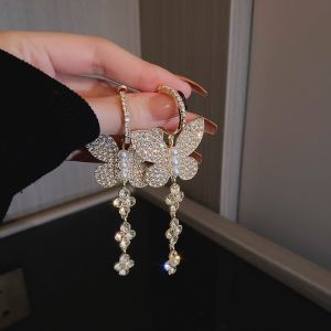 S925 Silver Needle Diamond Butterfly Earrings Korean Personality Trendy Fashion Tassel Earrings Temperament Woman Shiny Zircon Earrings