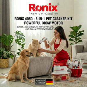 Ronix Tools (4090) Premium Quality German Technology | 8-in-1 Pet Grooming Kit & Vacuum Cleaner | 300W Powerful Suction & Blowing | 4L Large Capacity | Professional Low Noise Dog Cat Hair Clipper Trimmer Shaver | Versatile Pet Cleaning Tools | 3-Speed |
