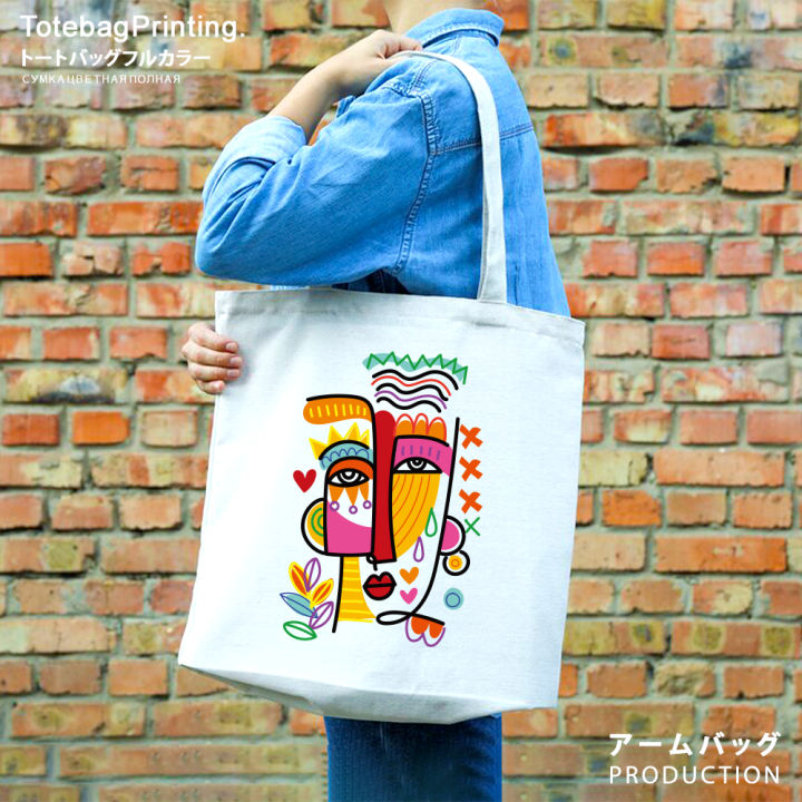 TAS KANVAS PRINTING MOTIF LINE ART TOTEBAG KANVAS MURAH TOTE