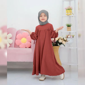 Angoeun - Gamis Anak 026 Sakura Muslim Dress Lebaran Manasik Harian Korea Crinkle Set Hijab