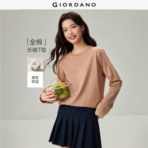 Giordano Beau Monde Women Minimalist line art print long sleeve cotton tee Free Shipping 13396797