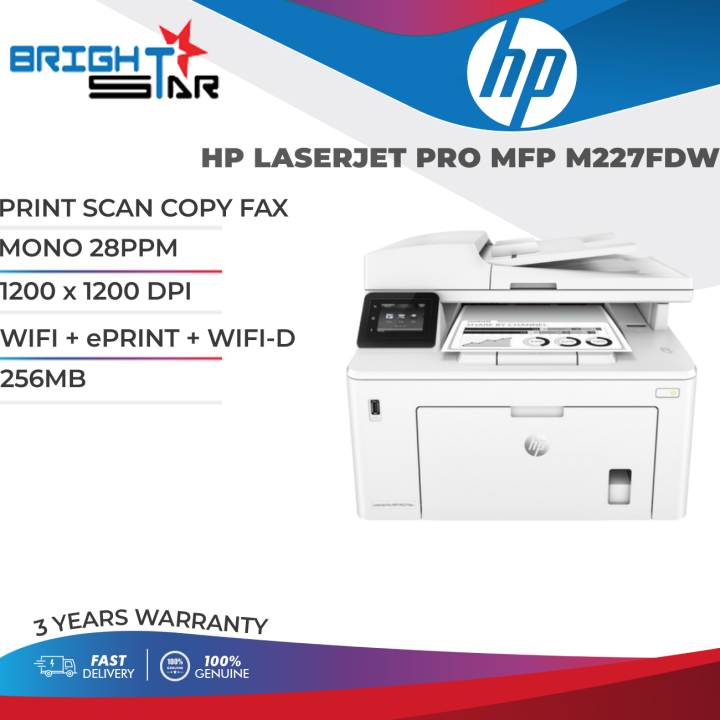 Printer Hp Laserjet Pro Mfp M227fdw Print Scan Copy Fax Mono 28ppm 1200 X 1200 Dpi 2193