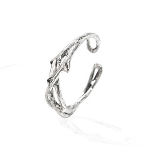 【♡Lovely girls house♡】Hollow Rose ดอกไม้หนามขนาดปรับแหวนคู่สำหรับผู้ชายผู้หญิง Simple Geometric Silver แหวนแต่งงานเครื่องประดับ Gifts