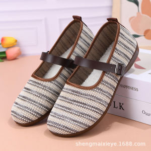Free Shipping Striped WomenS Shoes Breathable Shallow-Toe Soft-Soled Casual Canvas Shoes For Middle-Aged And Elderly Women Suitable For Spring And Autumn