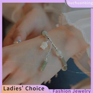 [COD] liuchuanbing Jewellery Chinese Style Retro Green Bamboo Joint Beaded Bracelet For Womens Fashion Simple Charm Alloy Flower Bracelet Jewelry Gift