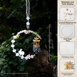 okdeals01 中秋节灯笼 mid autumn festival lantern Glowing Night Light Chinese Beaded Car Charm Crystal Bead Chain Chinese Art Style Handmade Festival Decor Mid Autumn Lantern DIY Complete DIY Pack Bunny Flower Lantern Car Hanging Decor