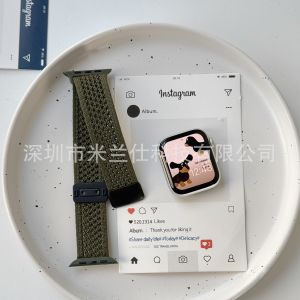 Double-loop knitted nylon magnetic buckle watch strap suitable for iwatchS12 Apple applewatch678910/11