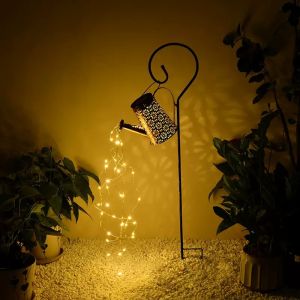 Solar Garden Light with Kettle Shape Hanging Solar Lamp Outdoor Metal Lantern Outdoor Fairy Lights