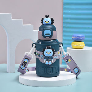450ml Kids Thermal Flask Water Bottle W Straw - 316 Surgical Steel Cute With Sling Children Insulated Vaccum Tumbler