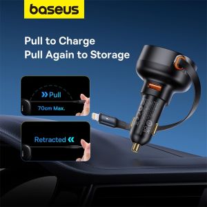 Baseus Enjoyment Pro Car Charger U+Retractable iP Cable 55W