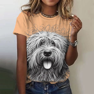 [Local Stock] ZEEMIN Summer Line Art Animal Cat Dog 3D Print T-shirts Women Streetwear Fashion Y2k Short Sleeve T Shirt O-neck Tees Tops Clothing