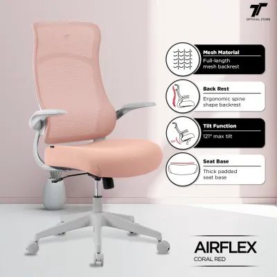 TT Airflex Ergochair Home Office Mesh Chair Executive Ergonomics Chair - Coral Red and Minty Green