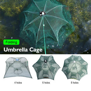 [FAST SHIP]Folded Portable 8/6/4 Holes Fishing Net Network Casting Crayfish Catcher Shrimp Minnow Crab Baits Trap Cages Mesh Fish Nets Umbrella Shape Tool Jaring Ikan Udang| Mama House