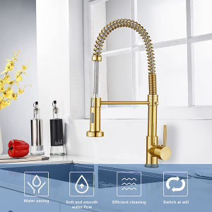Premium Gold Spring Kitchen Faucet 360° Swivel Pull Out Sprayer Leak Proof Home Kitchen Sink Tap