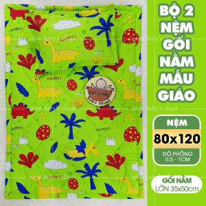 [HỎA TỐC 4H] Bộ nệm gối cho bé đi học mầm non 80x120cm vỏ Cotton TLPrint ruột gòn Microfiber (Có túi) Urombaby