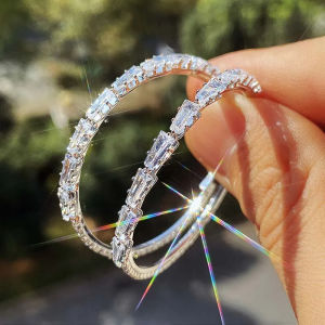 Luxury Shiny Zircon Circle Hoop Earrings for Women Girls New Fashion Exaggerate Big Round Earrings Wedding Jewelry