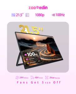 【Local Warehouse】ZOOMEDIN 21.5 Inch 1080P FHD Ultra-Slim Portable Monitor for Laptop100% SRGB External monitorDual Speakers Extender Display. with Smart Cover for LaptopPC Phone Xbox PS4/5 Switch【Delivered Whinin 72 Hours】