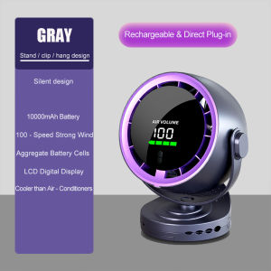 Wall-mounted fan with 720° airflow timer function 100-speed adjustment 1H-6H timer settings stand/clip/hang design