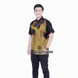 Batik Couple Wanita Blouse Kutubaru Modern Bunga Lengan 7/8 dan Pendek Kemeja Pria by batik dua putri