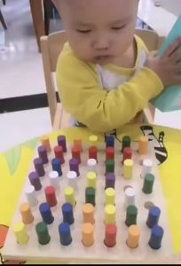 Montessori Wooden Cylinder Socket Blocks Board Game Toys Color Sorting  Fine Motor skills Early Learning Toy