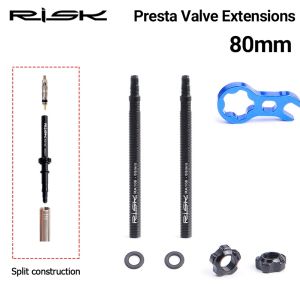 RISK Bike Bicycle Inner Tubes Presta Valve Extender Extension With Core Wrench Integrated/Removable Aluminium 45mm 80mm