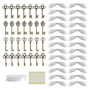 Fashion Flying Keys Charms with 28x Dragonfly Wings Exquisite Skeleton Keys for DIY Craft Making Necklace Decor
