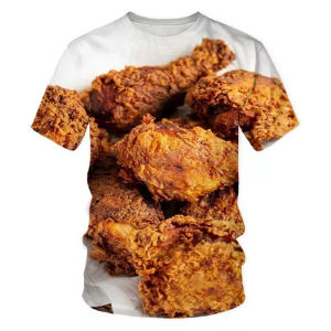 [Local Stock] HBESTY Halloween Christmas Fried Chicken Pasta Graphic T-shirt for Men 3D Print Food Short Sleeve Loose Funny T Shirt Kids Casual Street Tee Shirts Tops