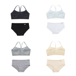 6-12 Y Childrens Breast Care Girls Bra Cotton Spandex Teens Teenage Underwear Kids Vest with Matching Ubderwear