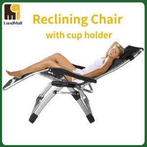 LandMall Reclining Chair Arm Chair Carbon Steel Foldable Reclining Chair with Adjustable Headrest for Home and Office Napping Patio Garden Camping Beach With Cup Holder