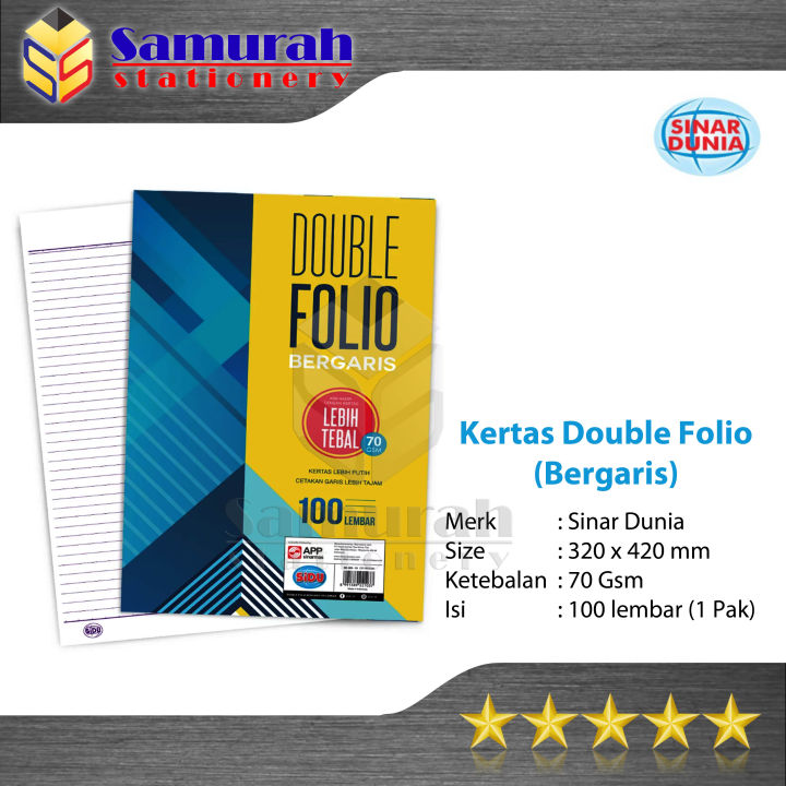 Kertas Double Folio Bergaris Sidu isi 100 Lembar / Folio Garis Sinar ...