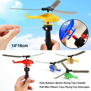 CLARO Random Color Kids Outdoor Sports Flying Toys Retro Style 1416cm 360° Rotating Helicopter Plastic Handle Pull Wire Planes Toys