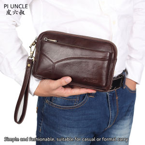 Genuine Leather Mens Clutch Bags Long Wallet Business Handbags For Men Large Capacity Women Long Wallet Money Pocket Passport Purse Mobile Phone Pouch Soft Cowhide Double Zipper Messenger Bag Coins Cards Case Letter Casual Handbag For Men Natural