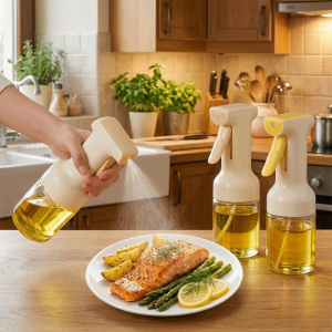 HJKL 300ML Atomized Oil Spray Glass Press Olive Oil Sprayer Refillable Adjustable Oil Dispenser for Cooking