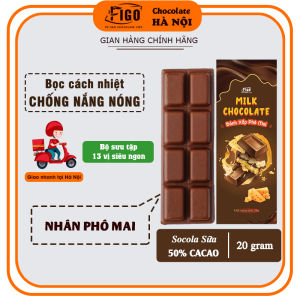 Milk Chocolate Kẹo Socola sữa 50% Cacao nhân Hạt điều giòn tan ngay trong miệng chất lượng thanh 20gr